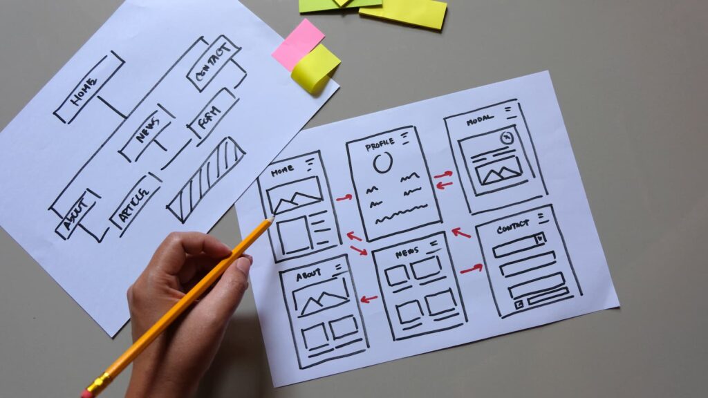 A drawing of a wireframe for planning good user experience in a website project